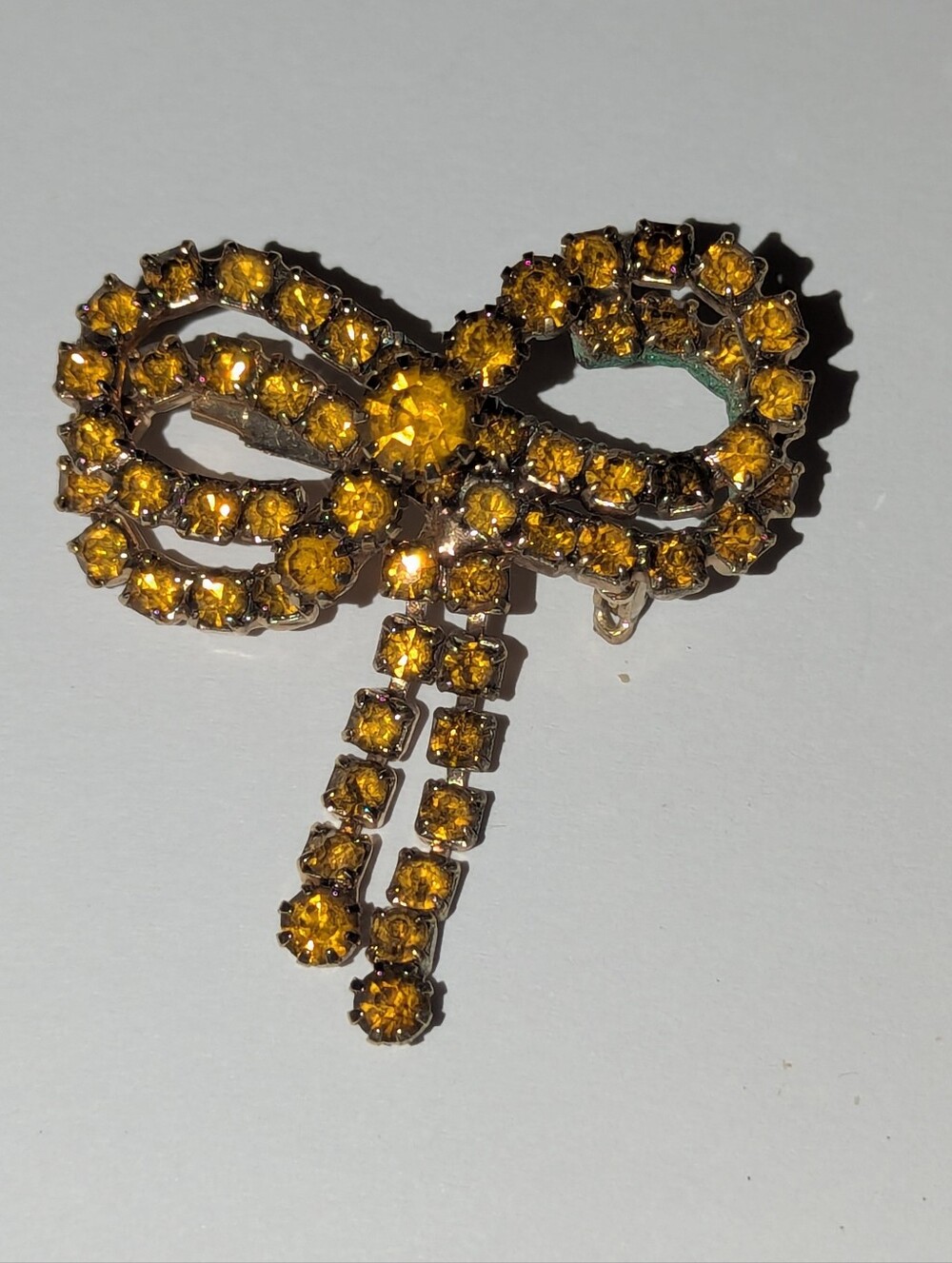 Vtg MCM Citrine Crystals Bow Brooch
